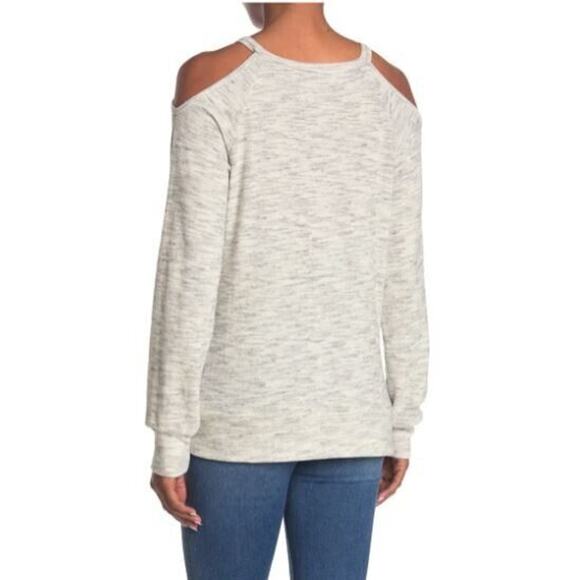 Go Couture Women's Cold Shoulder Knit Sweatshirt in Slate Small MSRP $148 - Picture 2 of 3